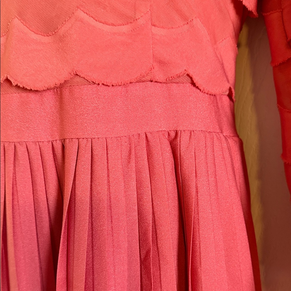 Dainty Jewells Coral Scallop Layer Pleated Midi Dress - Picture 3 of 6